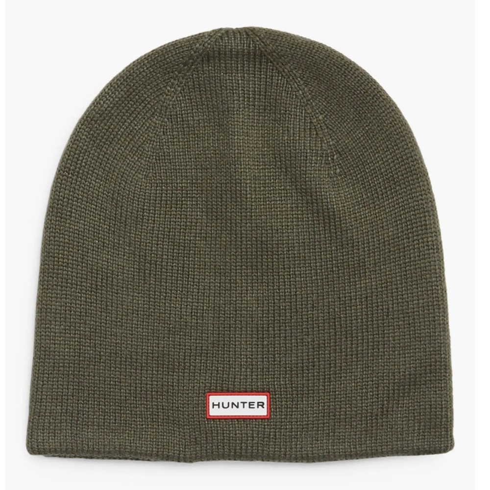 HUNTER Essential Logo Recycled Polyester Beanie - Olive Green